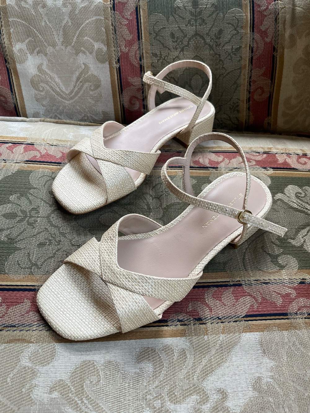 Stuart Weitzman Dayna 50 Block Heel Sandals In Raffia. Size 7 Women N15-17 - Picture 7 of 10